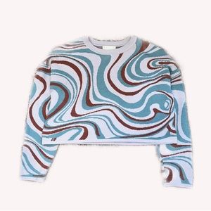 blue, orange, and grey Altar’d State cropped sweater